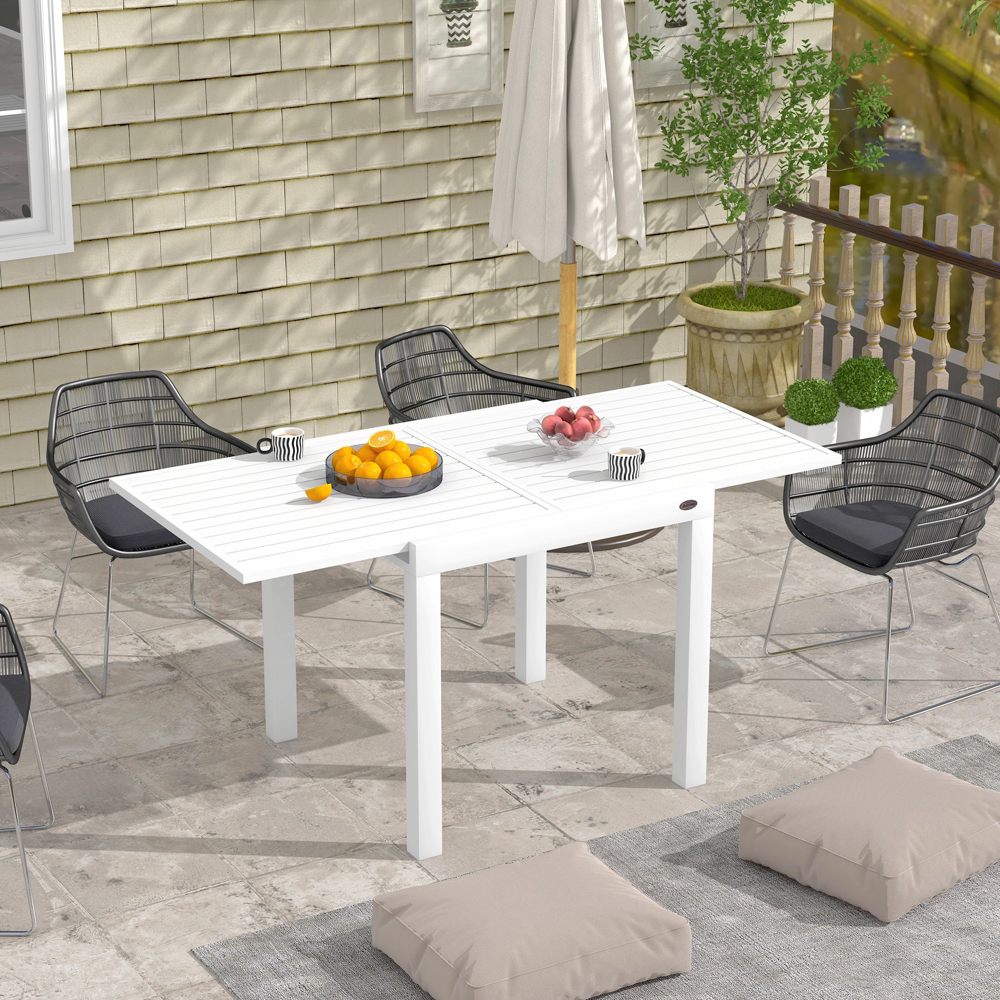 Expandable Patio Table, Outdoor Dining Table for 4-6 with Aluminum Frame for Garden, Lawn, Balcony Terrace