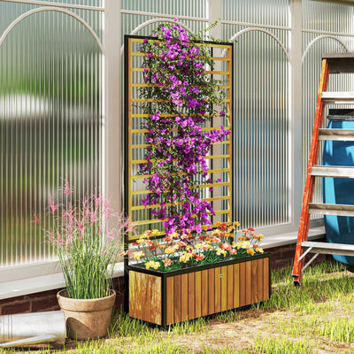 Wooden Raised Garden Bed with Trellis, Removable Pots for Backyard, Patio, Balcony, 29" x 11" x 52"