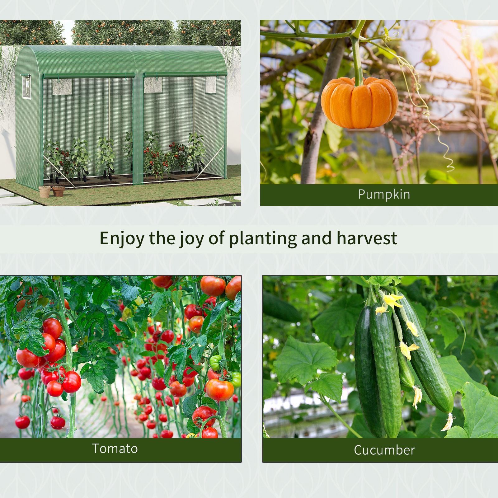 10' x 3' x 7' Walk-in Lean-to Greenhouse, Steel, 4 Zipper Roll-up Windows & 2 Doors, UV Protecting PE Cover for Growing Flowers, Vegetables, Tropical Plants, Saplings, Succulents, Green