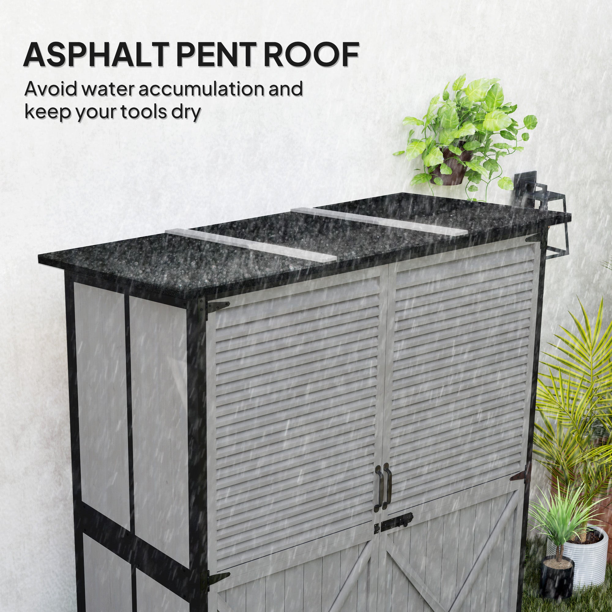Wood Storage Shed, Outdoor Garden Shed with Asphalt Roof, 2 Shelves, Lockable Doors and Adjustable Feet