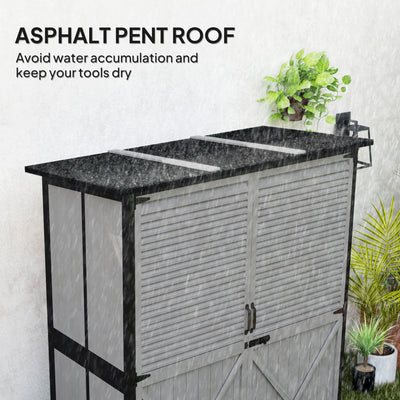 Wood Storage Shed, Outdoor Garden Shed with Asphalt Roof, 2 Shelves, Lockable Doors and Adjustable Feet