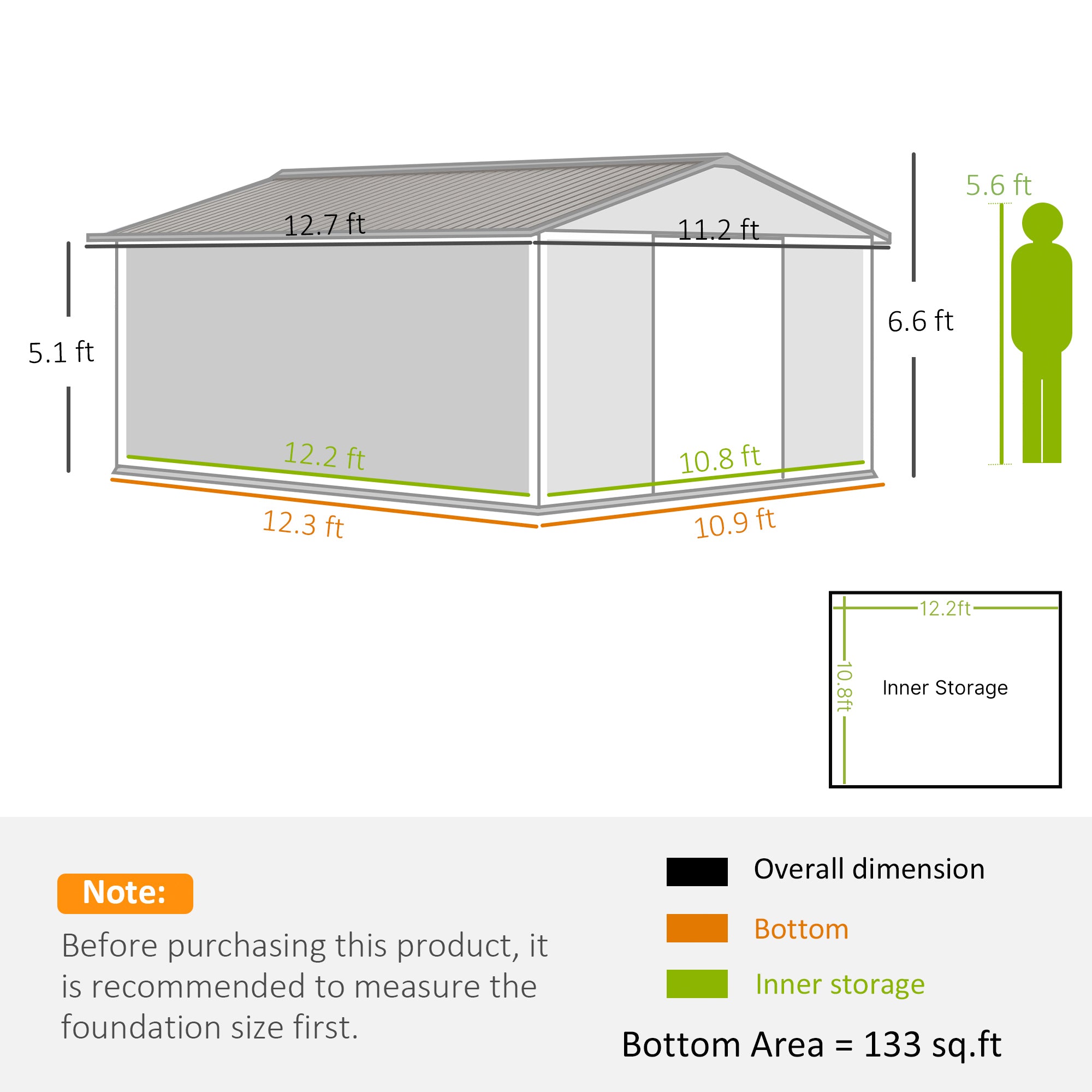 Garden Metal Shed, Storage Shed Utility Storage with Double Locking Doors for Bike, Yard Tools