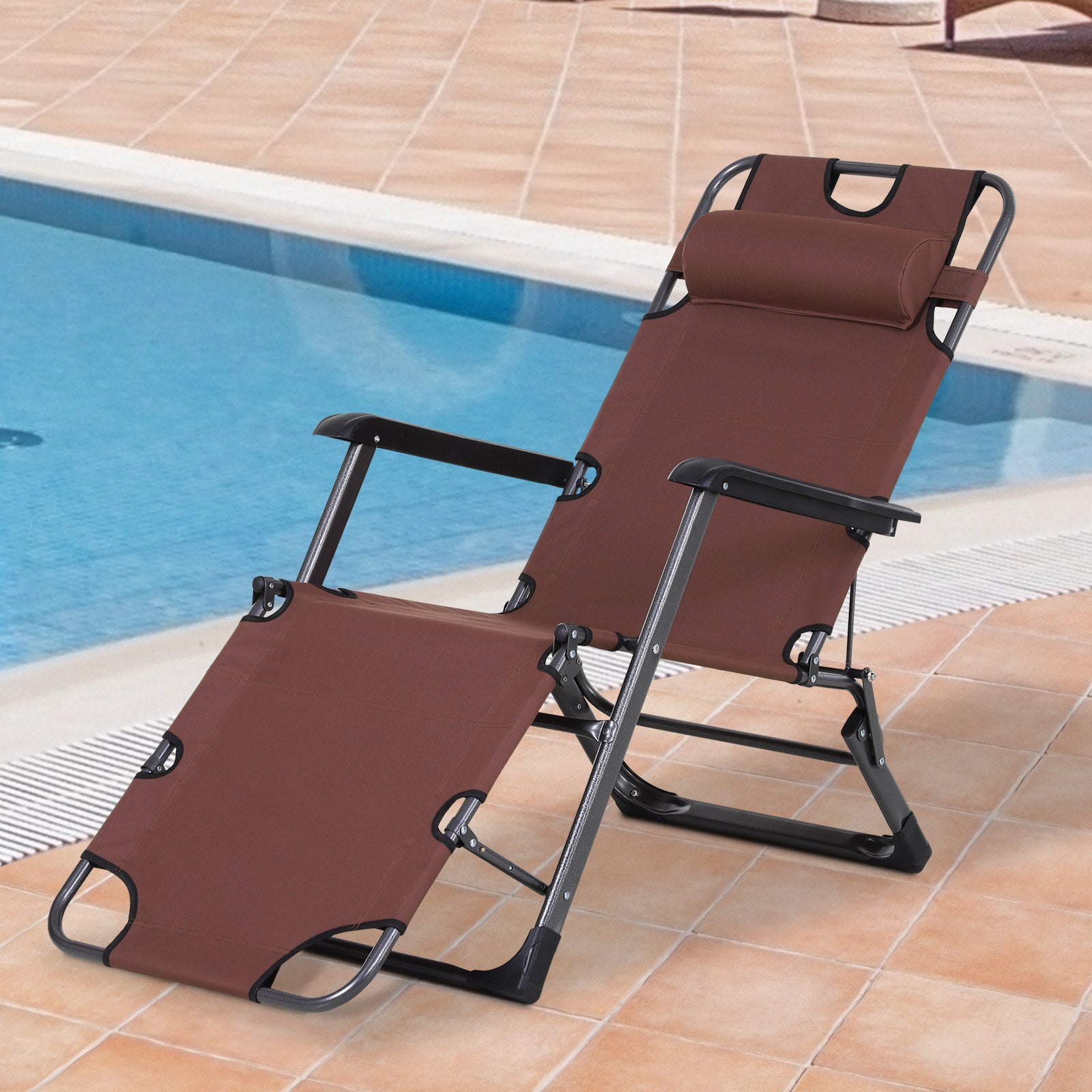 Oxford Fabric Metal Frame Outdoor Pool Sun Lounger Lounge Chair 120°/180°