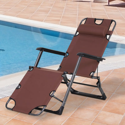 Oxford Fabric Metal Frame Outdoor Pool Sun Lounger Lounge Chair 120°/180°