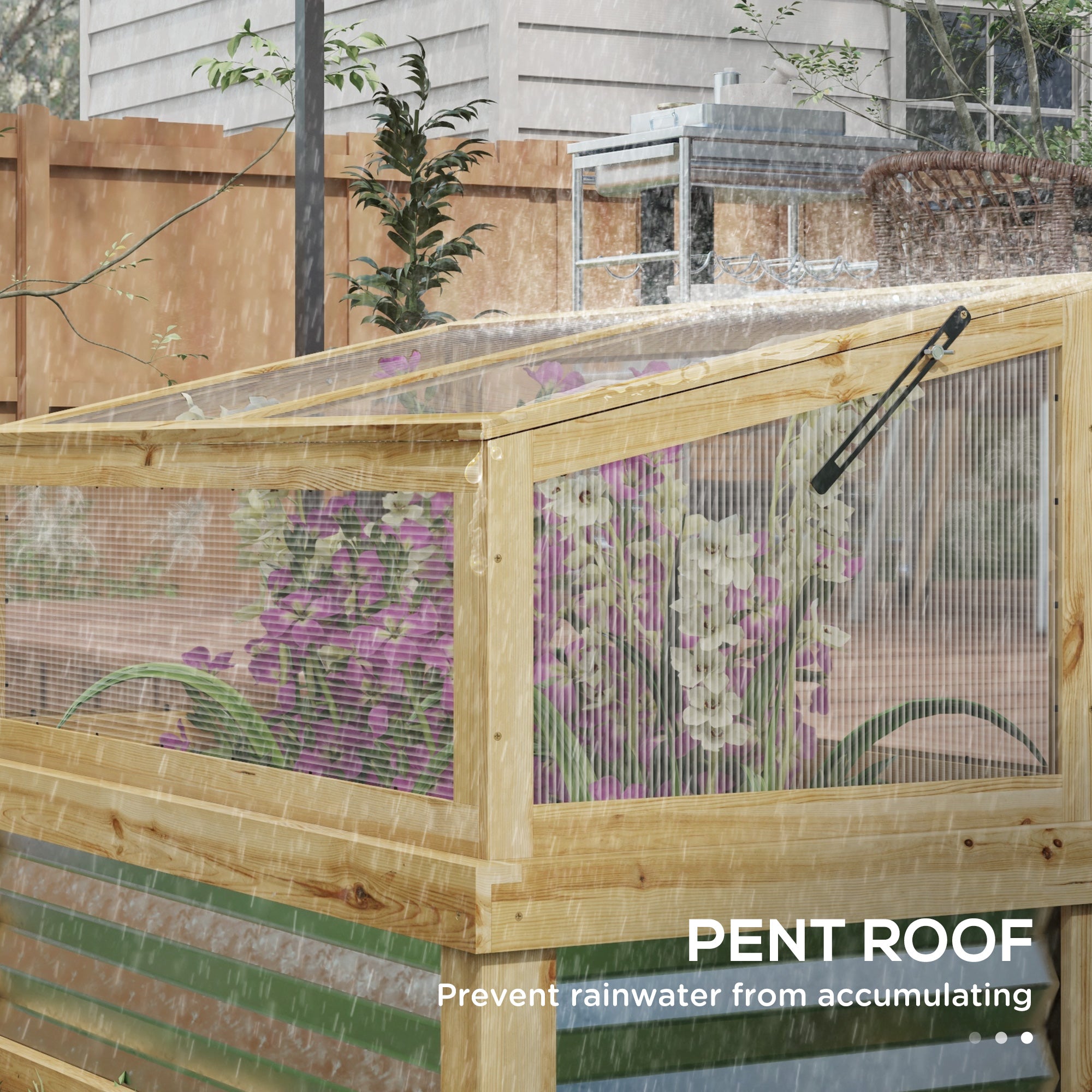 Raised Garden Flower Bed Kit with Lean-to Greenhouse, Wooden Cold Frame Planter, 41" x 22.5" x 28.25"