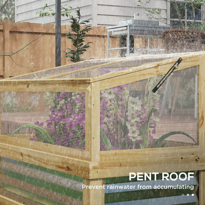 Raised Garden Flower Bed Kit with Lean-to Greenhouse, Wooden Cold Frame Planter, 41" x 22.5" x 28.25"