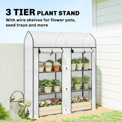 3 Tier Mini Greenhouse, Small Portable Greenhouse with 2 Roll-up Doors, 56.3" x 18.1" x 65"
