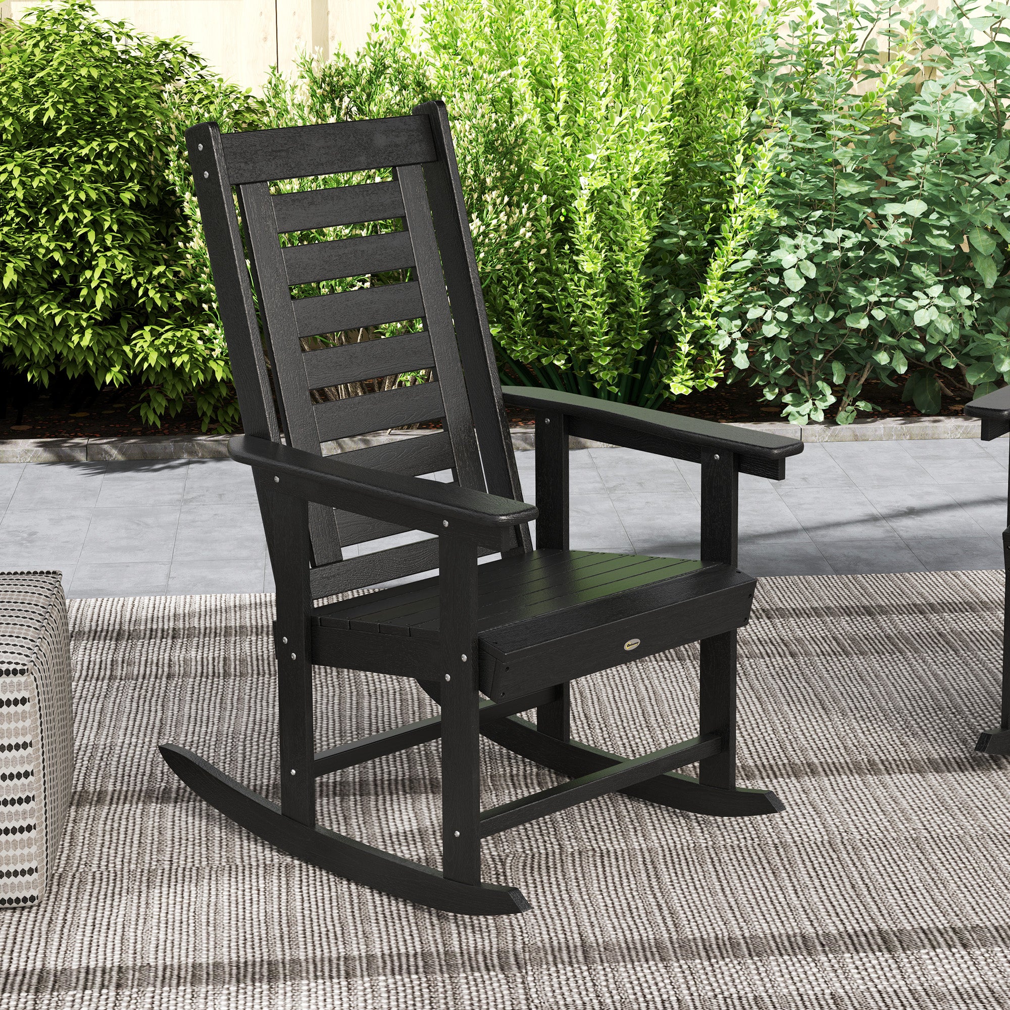 2 Pieces Outdoor Rocking Chairs, HDPE Patio Rockers with 28" High Back, Wide Armrests for Porch Backyard