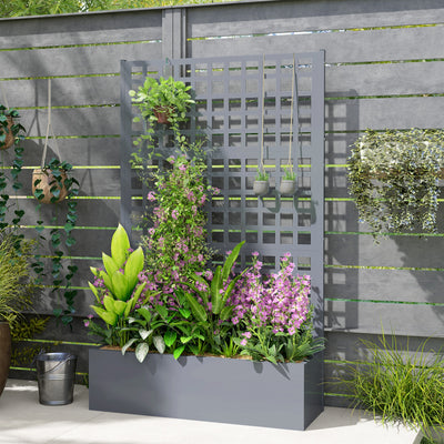 Galvanized Raised Garden Bed Planter Box with Trellis for Climbing Plants, Vegetable, Vines, 43" x 16" x 70"