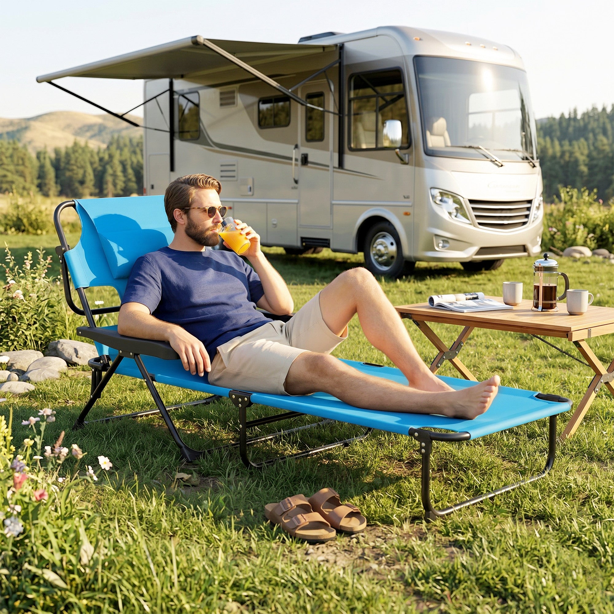 Folding Lounge Chair w/ Reclining Back