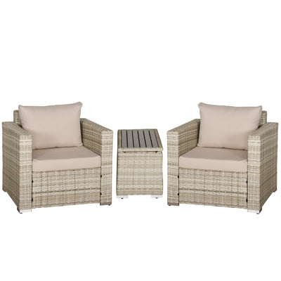 3 Piece Patio Furniture Set, PE Rattan Small Wicker Balcony Furniture, Table & Chairs with Cushions Composite Table, Conversation Set for Apartment, Gray