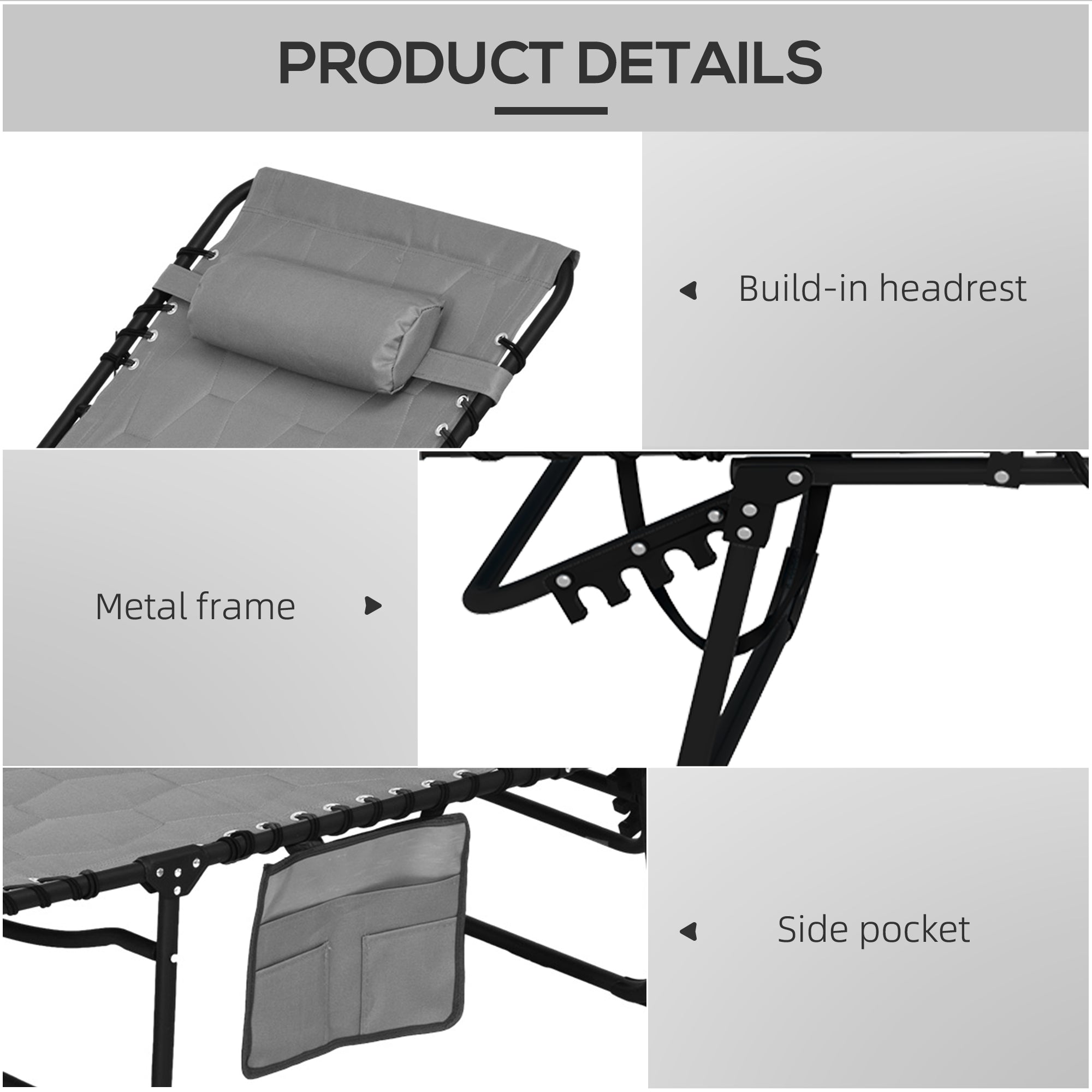 Folding Chaise Lounge Set with Reclining Back, 25.6" x 74" x 14.2"