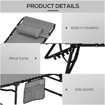 Folding Chaise Lounge Set with Reclining Back, 25.6" x 74" x 14.2"