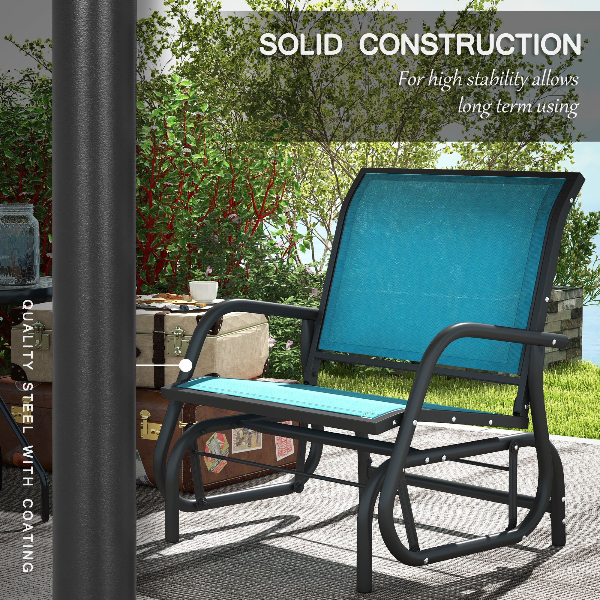 2-Piece Outdoor Glider Swing, Rocking Chair Set with Breathable Mesh Fabric, Sturdy Durable Frame, Curved Armrests, Supports Up to 264 lbs., for Backyard, Garden, Porch