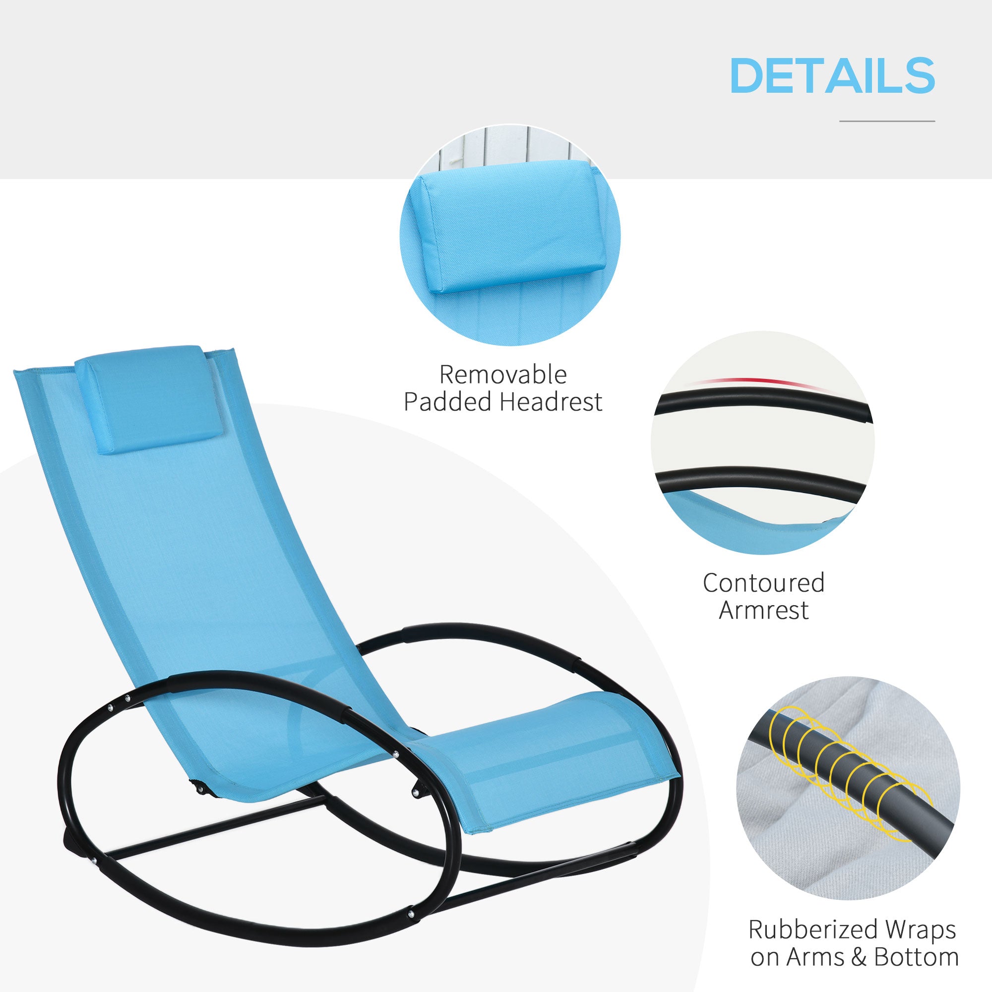 Pool Lounger, Outdoor Rocking Lounge Chair for Sunbathing, Pool, Beach, Porch with Pillow and Cool Mesh, Sun Tanning Rocker