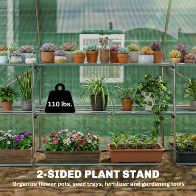10'x11'x6' Walk-in Tunnel Greenhouse with Shelves, Mesh Door and Windows, Hoop House Greenhouse with PE Cover