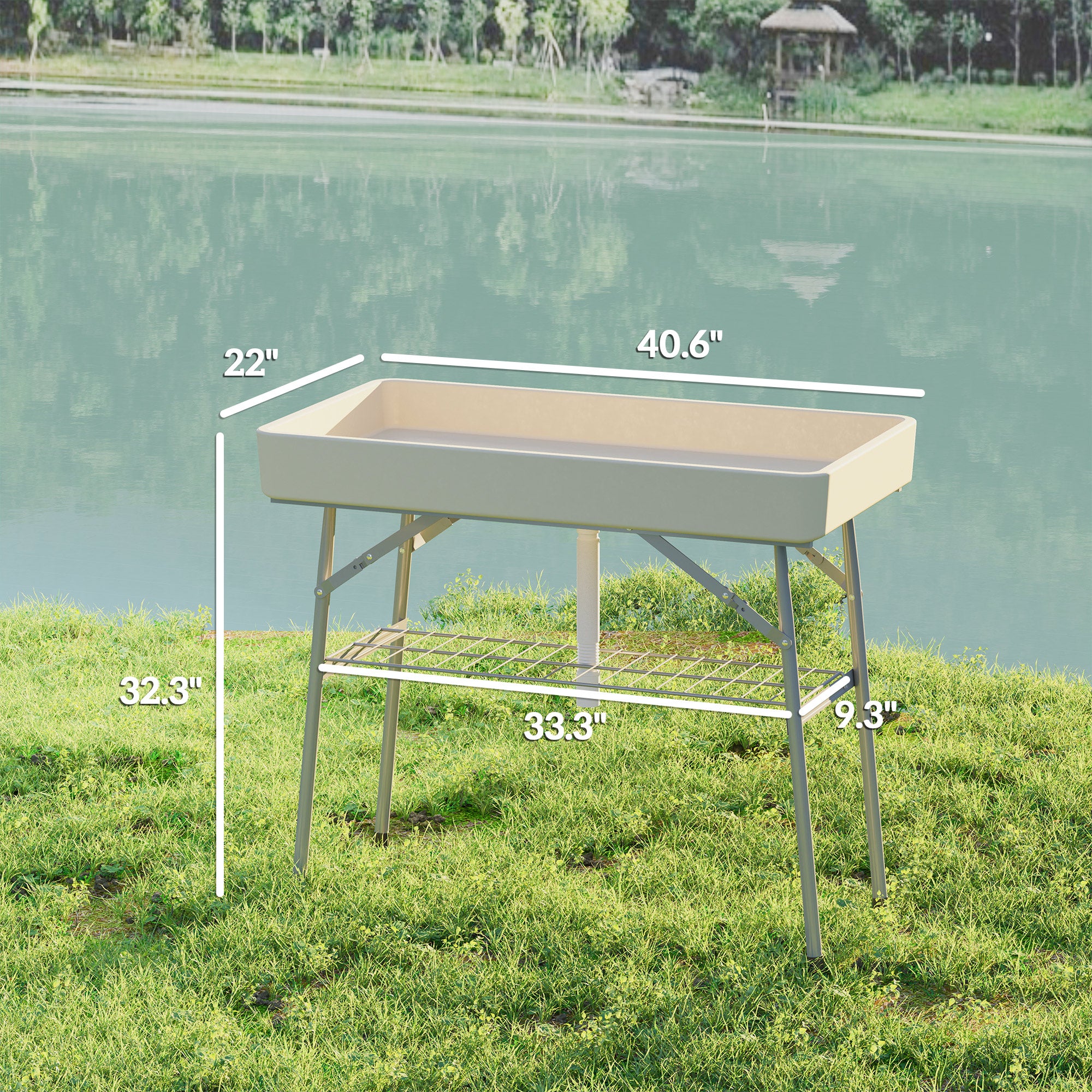 3.4ft Folding Ice Cooler Table with Drain, Fill and Chill Table Outdoor Table Cooler with Storage Shelf, Drink Cooler for Parties Picnic BBQ Camping Wedding