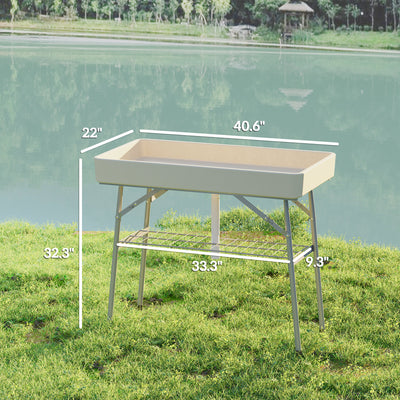 3.4ft Folding Ice Cooler Table with Drain, Fill and Chill Table Outdoor Table Cooler with Storage Shelf, Drink Cooler for Parties Picnic BBQ Camping Wedding