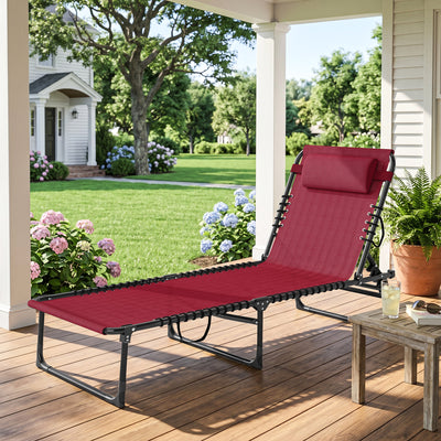 Foldable Chaise Lounge, 3-Position Reclining Back, Portable design and Breathable Mesh for Poolside, Camping, Hiking