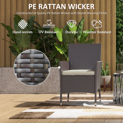 2 PCS Rattan Wicker Dining Chairs with Cushions and Anti-Slip Foot, Patio Stackable Chairs Set for Backyard, Garden, Lawn, Dark Coffee