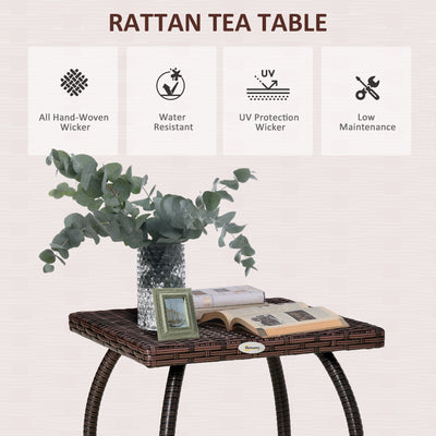 Outdoor PE Wicker Side Table, Small Square Rattan End Table, All-Weather Material Coffee Table for Garden, Balcony, Backyard