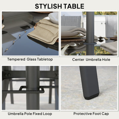 8 Pieces Patio Furniture Set with 9Ft Patio Umbrella, Outdoor Dining Table and Chairs, Mixed Gray