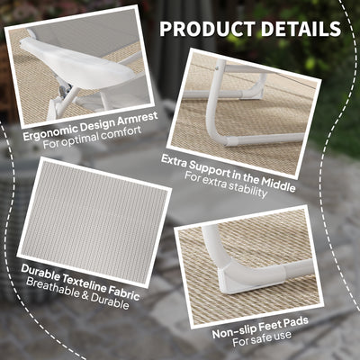 Folding Chaise Lounge, Outdoor Sun Tanning Chair, 4-Position Reclining Back, Armrests, Removable Pillow, Light Gray