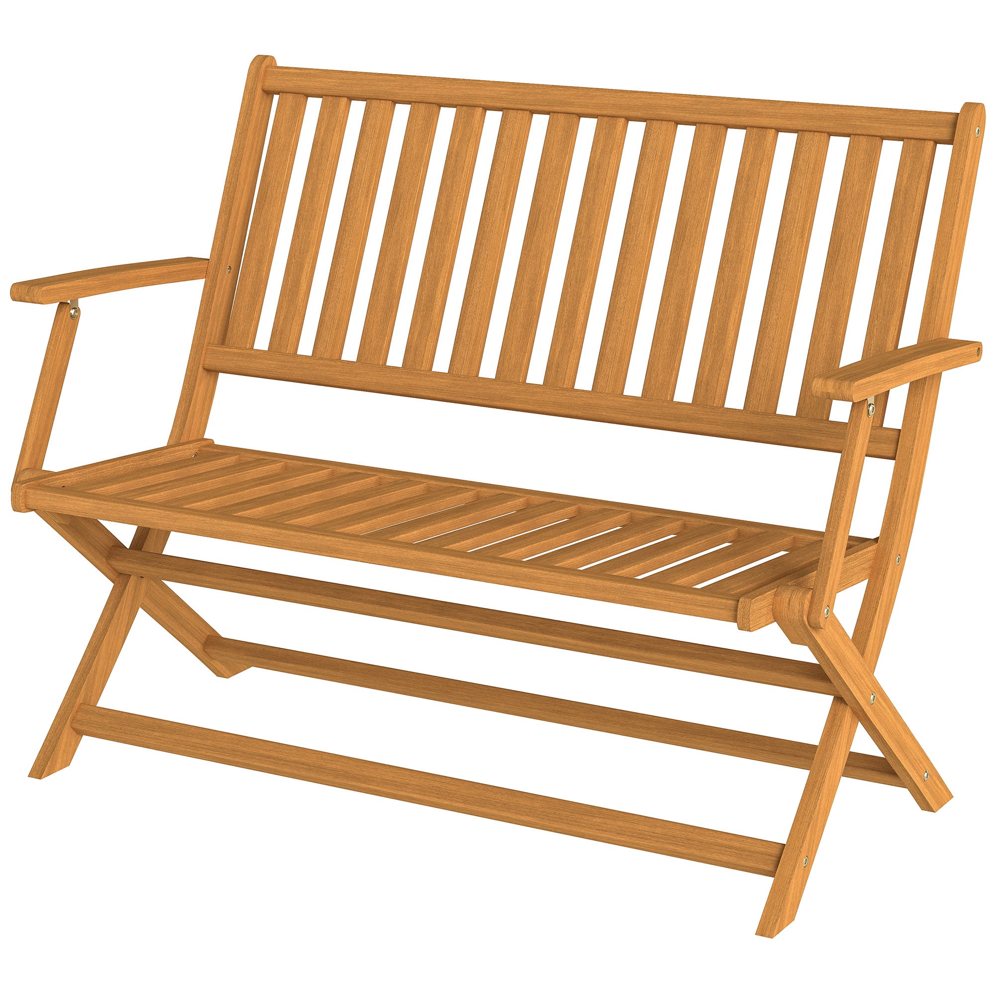2-Person Foldable Wood Outdoor Bench with Backrest and Armrests for Garden, Porch, Park, Balcony