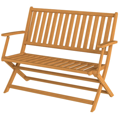 2-Person Foldable Wood Outdoor Bench with Backrest and Armrests for Garden, Porch, Park, Balcony