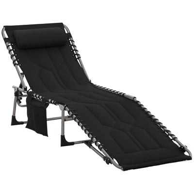 Padded Folding Chaise Lounge Chair, Outdoor 6-Level Reclining Camping Tanning Chair with Headrest for Beach, Yard, Patio, Pool