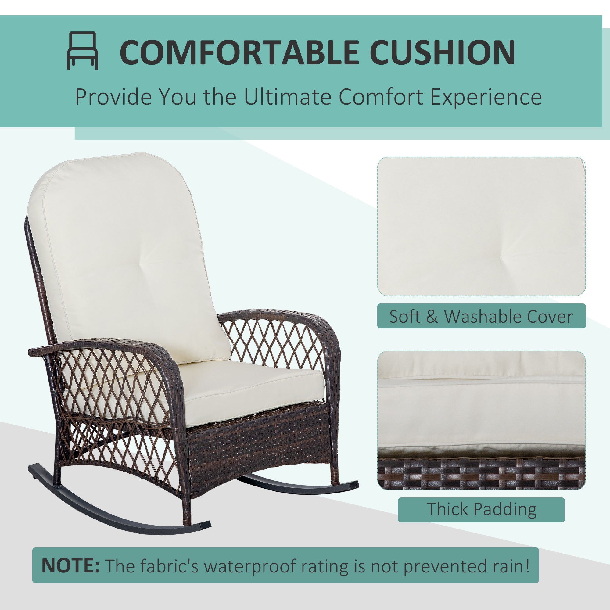 Rattan Porch Rocker w/ Plush Cushion
