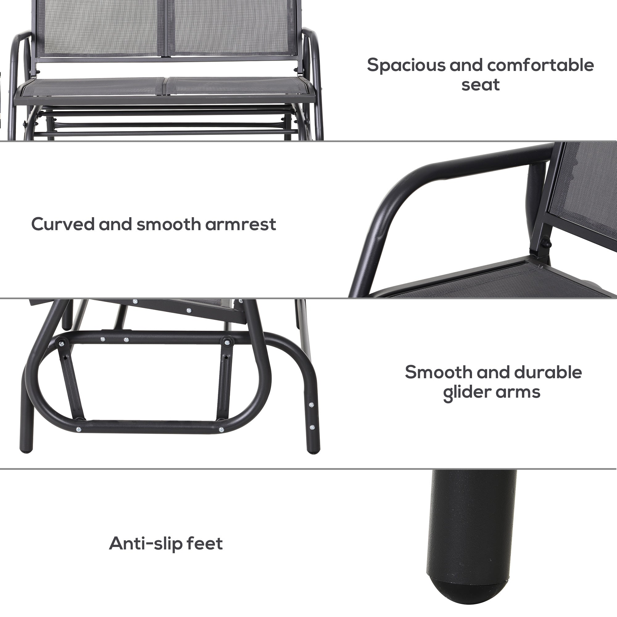 2-Person Outdoor Glider Bench, Patio Double Swing Rocking Chair Loveseat w/Powder Coated Steel Frame for Backyard Garden Porch