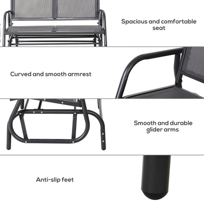 2-Person Outdoor Glider Bench, Patio Double Swing Rocking Chair Loveseat w/Powder Coated Steel Frame for Backyard Garden Porch