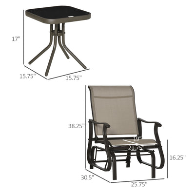 3-Piece Outdoor Gliders Set Bistro Set with Steel Frame, Tempered Glass Top Table for Patio, Garden, Backyard, Lawn