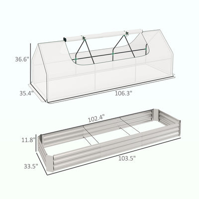 8.6 x 3 x 1ft Metal Planter Box with Mini Greenhouse, Galvanized Raised Garden Bed with Cover for Herbs and Vegetables, Small Greenhouse for Patio Garden Balcony