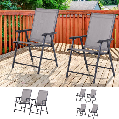 Set of 2 Outdoor Folding Chairs, Stackable Patio Dining Chairs with Armrests, Metal Frame, Gray