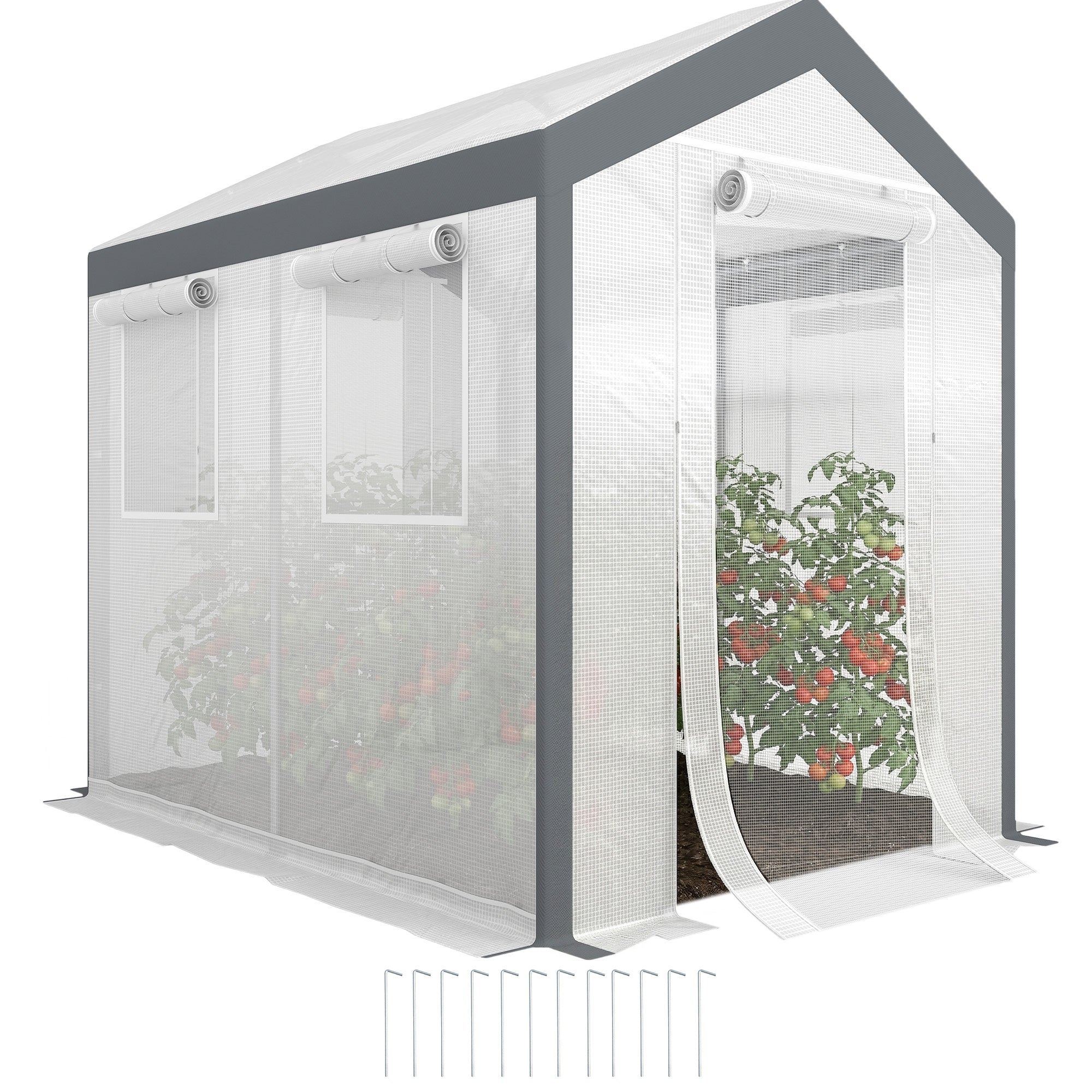 Outdoor Walk-In Tunnel Greenhouse with Roll-up Windows, Zippered Mesh Door, & Weather Cover,  8' x 6' x 7.4'