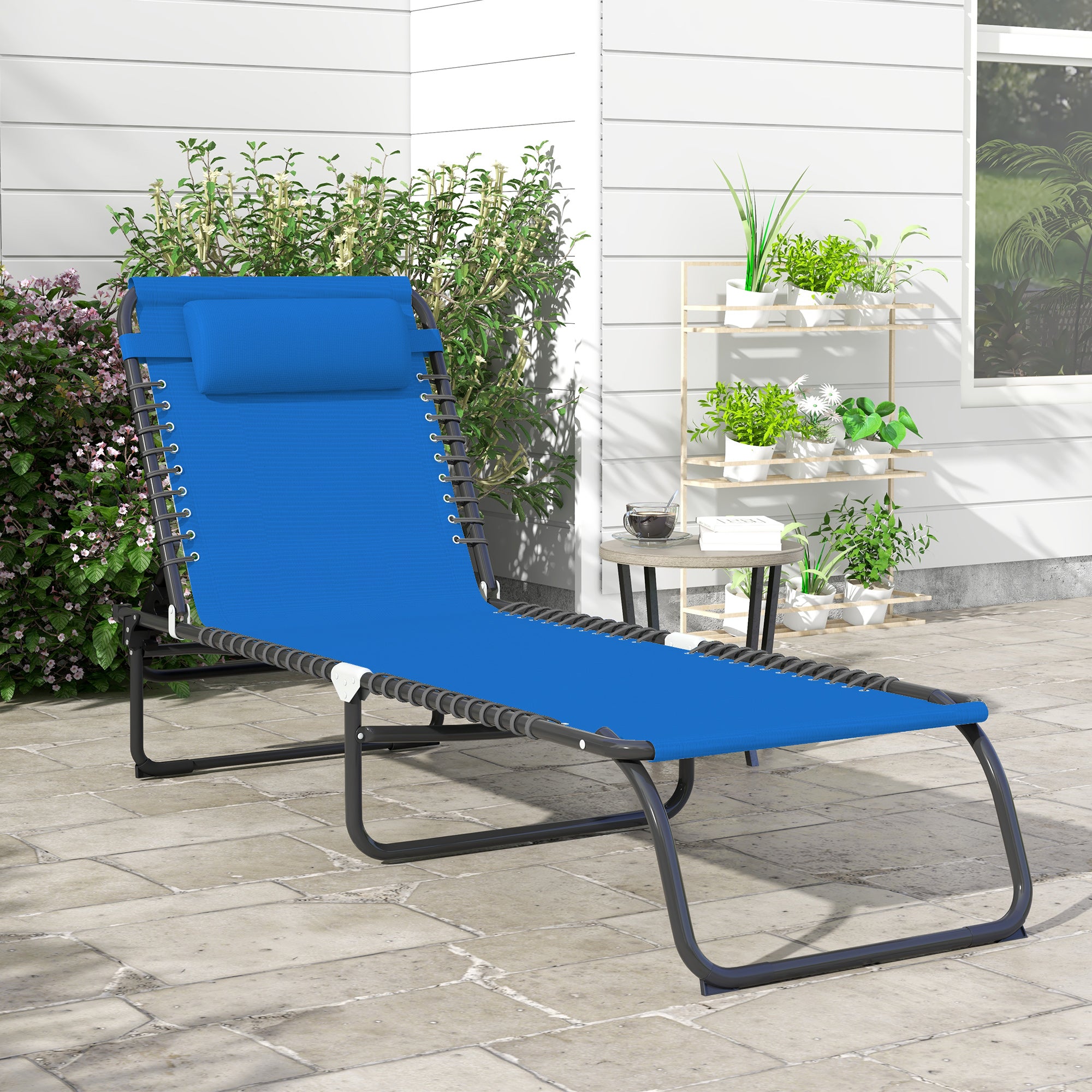 Foldable Chaise Lounge, 3-Position Reclining Back, Portable design and Breathable Mesh for Poolside, Camping, Hiking