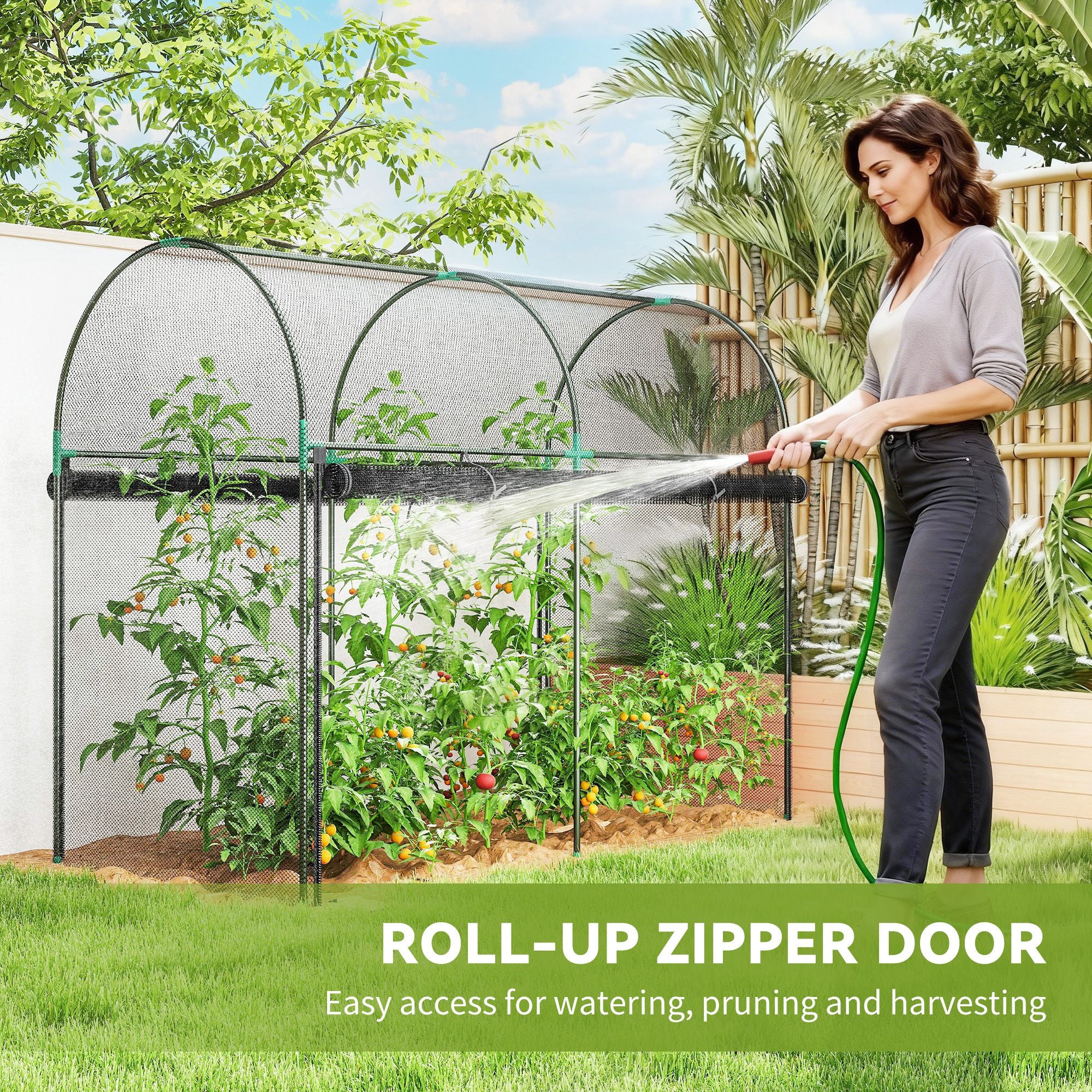 Crop Cage, 6' x 3' x 5' Large Plant Protection Tent with Zippered Door, Outdoor Garden Cage