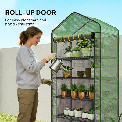5 Tier Mini Greenhouse, Small Portable Greenhouse with PE Cover, Roll-Up Zippered Door, 76" x 35.4" x 19.3", Green