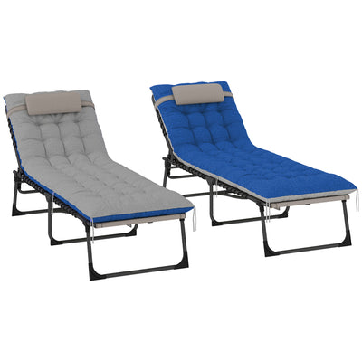 Outdoor Chaise Lounge Chair Set of 2, 5-Level Adjustable Folding Pool Lounge Chairs with Cushions