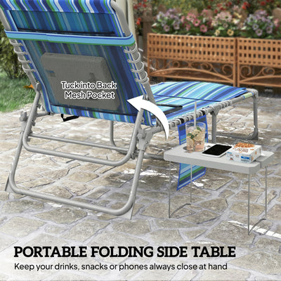 Tanning Chair Set of 2 with Face Hole and Side Table, 5-Position Folding Outdoor Chaise Lounge Chair