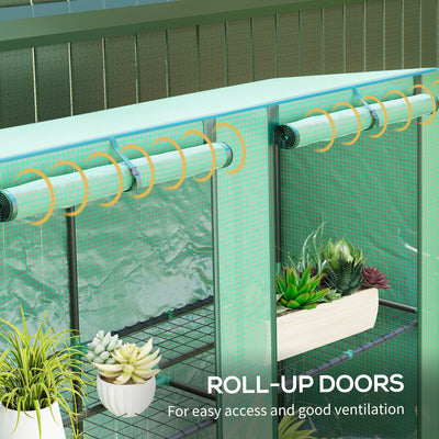 Lean-to Greenhouse with 3 Tier Shelves, Portable Greenhouse with PE Cover, 2 Roll-Up Doors, 56.7" x 18.9" x 59.8", Green