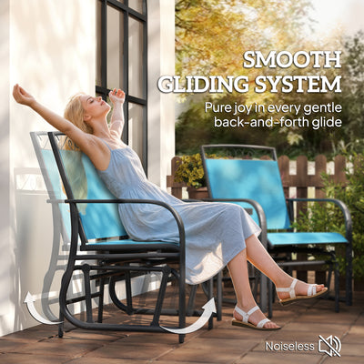 Outdoor Glider Chairs with Coffee Table, Patio 2-Seat Rocking Chair Swing with Breathable Sling for Backyard