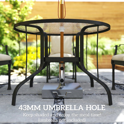 38" Round Patio Table with Umbrella Hole, Tempered Glass Outdoor Dining Table, Black