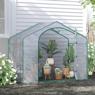 6' x 3' x 5' Portable Walk-in Greenhouse, Plastic Cover, Steel Frame Garden Hot House, Zipper Door, Top Vent for Flowers, Vegetables, Saplings, Tropical Plants, Clear