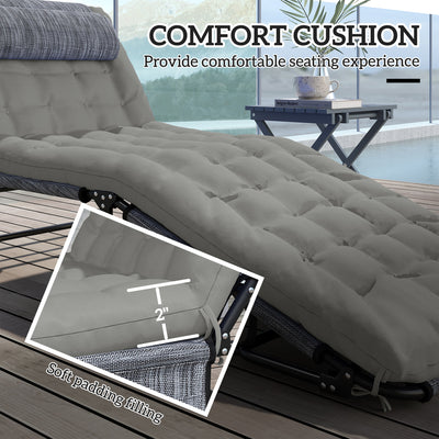 Folding Chaise Lounge Pool Chair with 4-level Reclining Back, Cushion, Side Pocket, Headrest