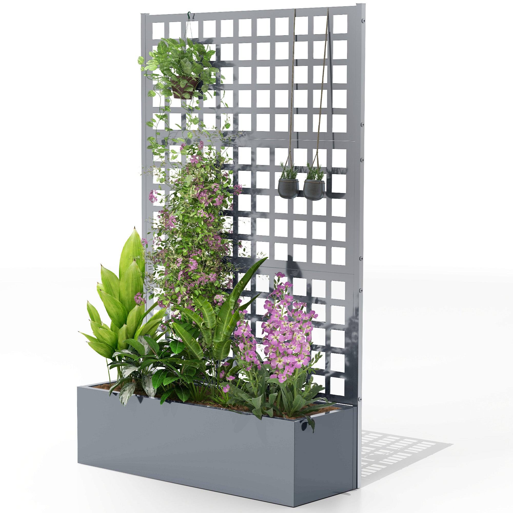 Galvanized Raised Garden Bed Planter Box with Trellis for Climbing Plants, Vegetable, Vines, 43" x 16" x 70"