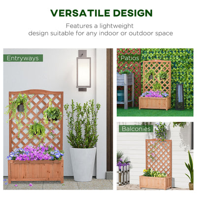 28" x 11" x 46" Raised Garden Bed, Wooden Planter Box w/ Trellis, Brown