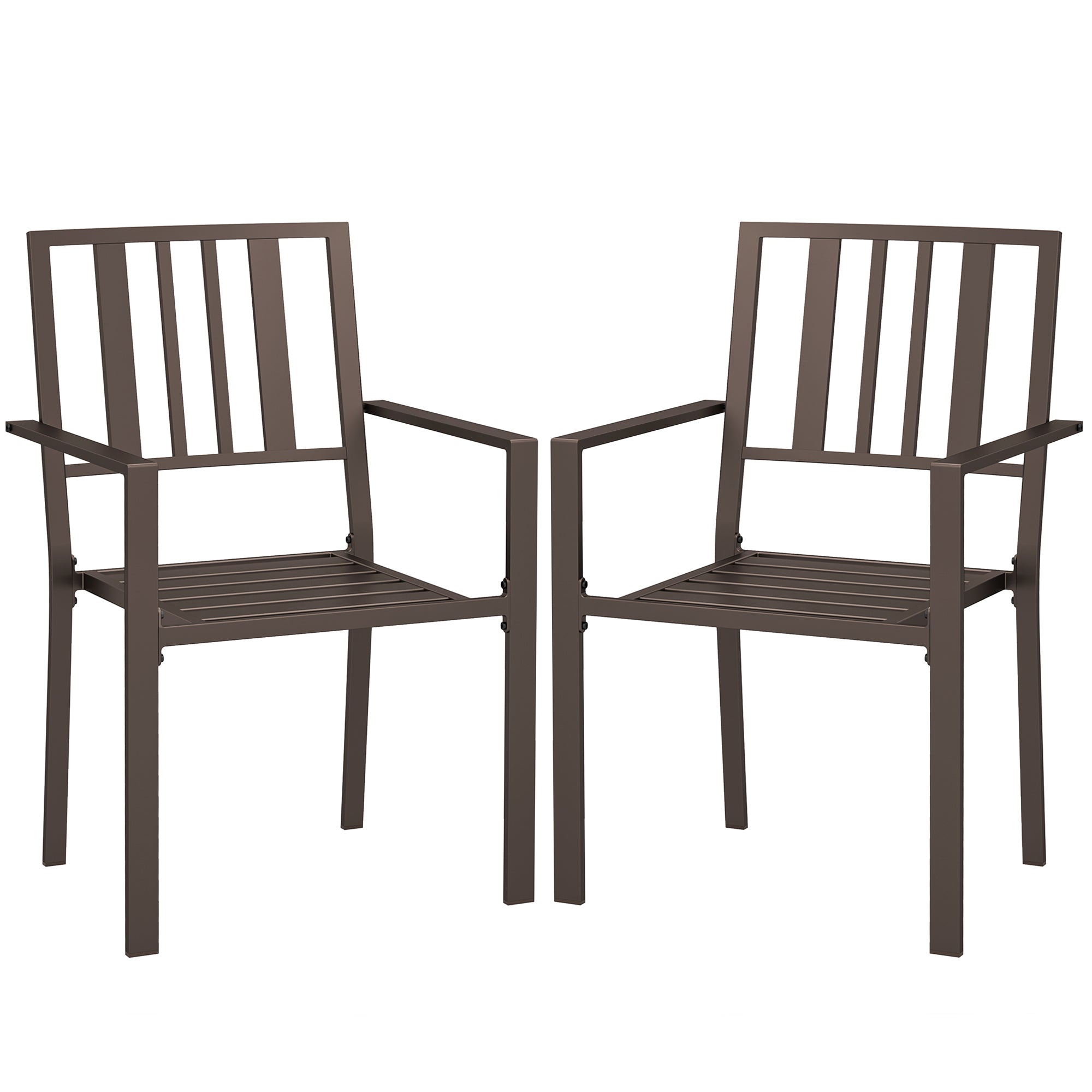 Patio Dining Chairs with Metal Slatted Design, Dark Brown